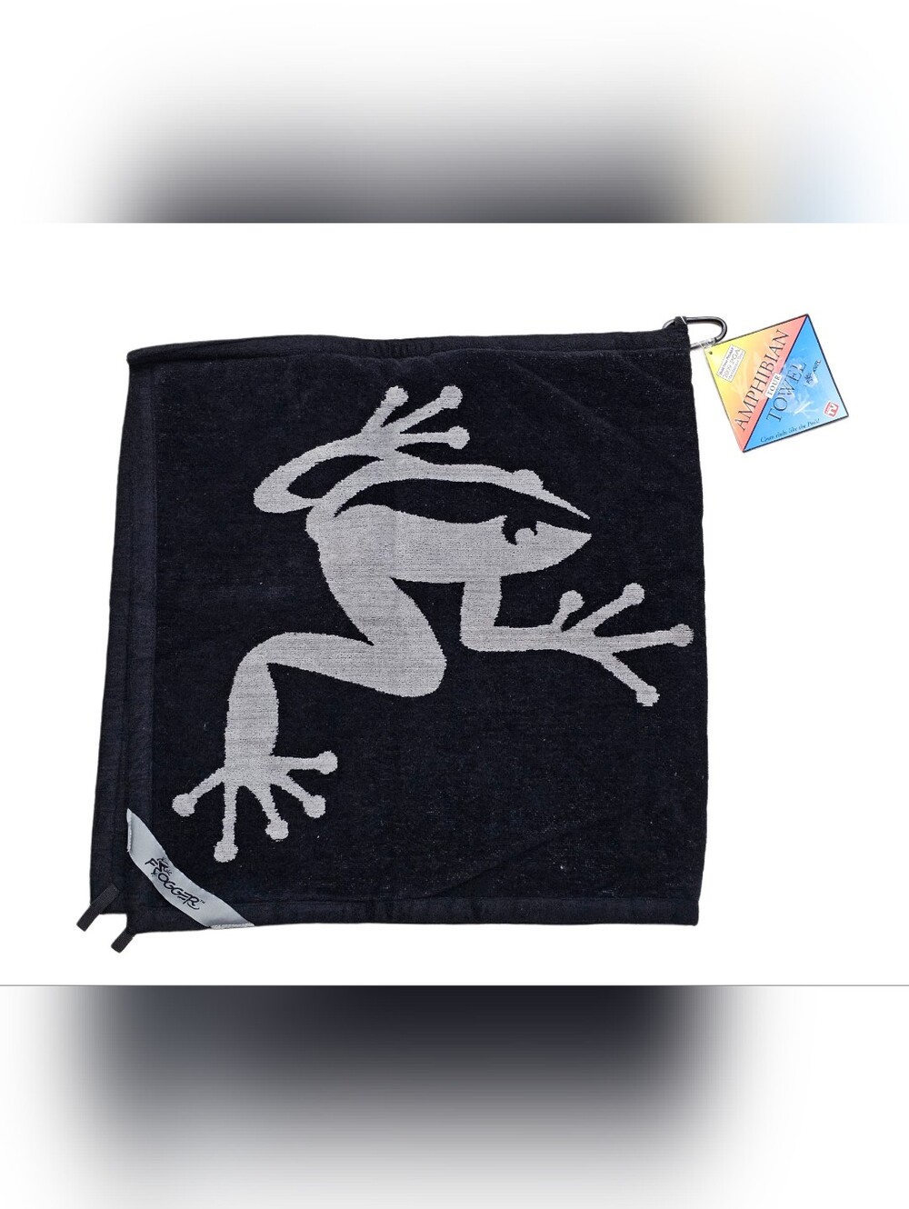 Frogger Amphibian Golf Towel Black 2-in-1 Wet Dry Club Ball Cleaner & Clip 20x20